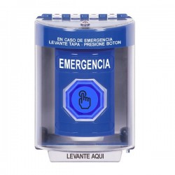 SS2487EM-ES STI Blue Indoor/Outdoor Surface w/ Horn Weather Resistant Momentary Stopper Station w/ EMERGENCY Spanish