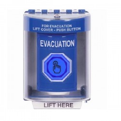 SS2487EV-EN STI Blue Indoor/Outdoor Surface w/ Horn Weather Resistant Momentary Stopper Station w/ EVACUATION Label
