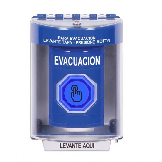 SS2487EV-ES STI Blue Indoor/Outdoor Surface w/ Horn Weather Resistant Momentary Stopper Station w/ EVACUATION Spanish