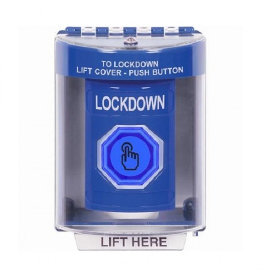 SS2487LD-EN STI Blue Indoor/Outdoor Surface w/ Horn Weather Resistant Momentary Stopper Station w/ LOCKDOWN Label
