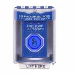 SS2487PS-EN STI Blue Indoor/Outdoor Surface w/ Horn Weather Resistant Momentary Stopper Station w/ FUEL PUMP SHUT DOWN Label