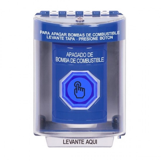 SS2487PS-ES STI Blue Indoor/Outdoor Surface w/ Horn Weather Resistant Momentary Stopper Station w/ FUEL PUMP SHUT DOWN Spanish