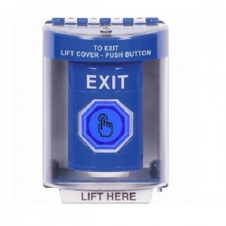 SS2487XT-EN STI Blue Indoor/Outdoor Surface w/ Horn Weather Resistant Momentary Stopper Station w/ EXIT Label