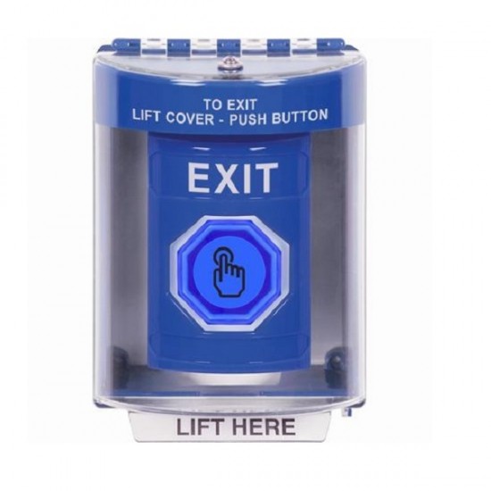 SS2487XT-EN STI Blue Indoor/Outdoor Surface w/ Horn Weather Resistant Momentary Stopper Station w/ EXIT Label
