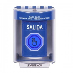 SS2487XT-ES STI Blue Indoor/Outdoor Surface w/ Horn Weather Resistant Momentary Stopper Station w/ EXIT Spanish