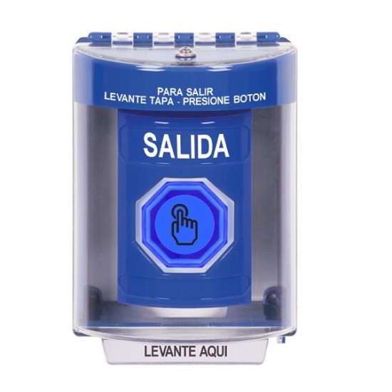 SS2487XT-ES STI Blue Indoor/Outdoor Surface w/ Horn Weather Resistant Momentary Stopper Station w/ EXIT Spanish