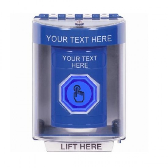 SS2487ZA-EN STI Blue Indoor/Outdoor Surface w/ Horn Weather Resistant Momentary Stopper Station w/ Custom Text Label