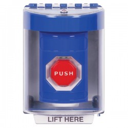 SS2488NT-EN STI Blue Indoor/Outdoor Surface w/ Horn Pneumatic (Illuminated) Stopper Station with No Text Label English
