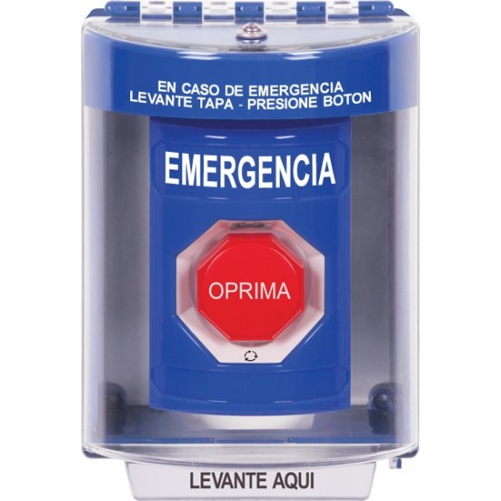SS2489EM-ES STI Blue Indoor/Outdoor Surface w/ Horn Turn-to-Reset (Illuminated) Stopper Station with EMERGENCY Label Spanish