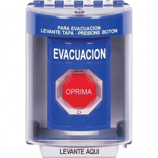SS2489EV-ES STI Blue Indoor/Outdoor Surface w/ Horn Turn-to-Reset (Illuminated) Stopper Station with EVACUATION Label Spanish
