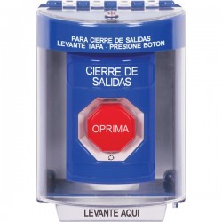 SS2489LD-ES STI Blue Indoor/Outdoor Surface w/ Horn Turn-to-Reset (Illuminated) Stopper Station with LOCKDOWN Label Spanish