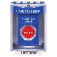 SS2489ZA-EN STI Blue Indoor/Outdoor Surface w/ Horn Turn-to-Reset Stopper Station w/ Custom Text Label