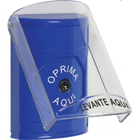 SS24A0NT-ES STI Blue Indoor Only Flush or Surface w/ Horn Key-to-Reset Stopper Station with No Text Label Spanish