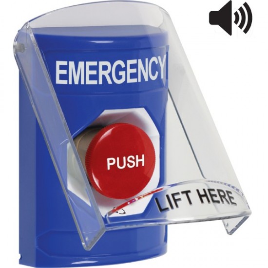 SS24A1EM-EN STI Blue Indoor Only Flush or Surface w/ Horn Turn-to-Reset Stopper Station with EMERGENCY Label English SS24A1EM-EN STI Blue Indoor Only Flush or Surface w/ Horn Turn-to-Reset Stopper Station with EMERGENCY Label English