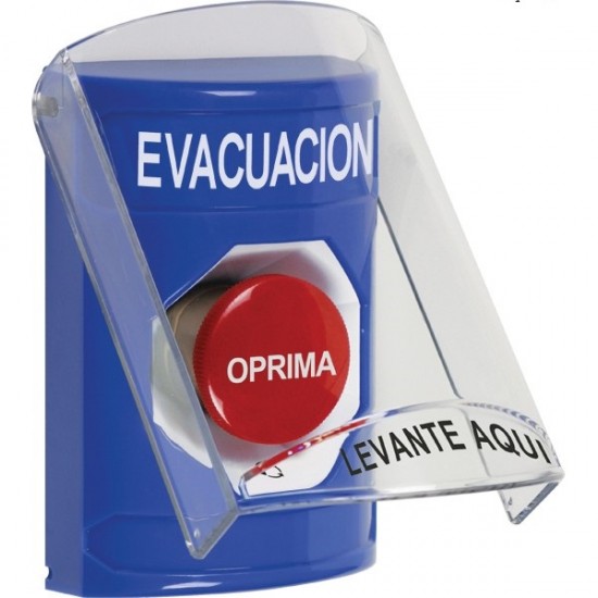 SS24A1EV-ES STI Blue Indoor Only Flush or Surface w/ Horn Turn-to-Reset Stopper Station with EVACUATION Label Spanish