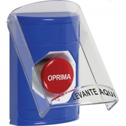 SS24A1NT-ES STI Blue Indoor Only Flush or Surface w/ Horn Turn-to-Reset Stopper Station with No Text Label Spanish