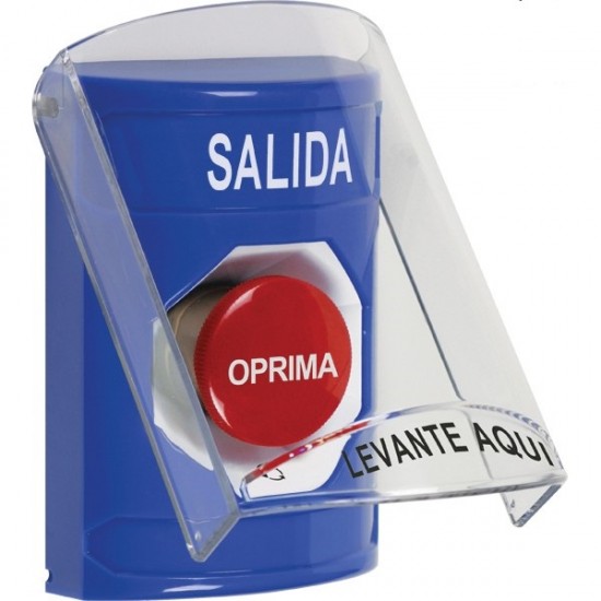 SS24A1XT-ES STI Blue Indoor Only Flush or Surface w/ Horn Turn-to-Reset Stopper Station with EXIT Label Spanish