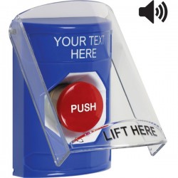 SS24A1ZA-EN STI Blue Indoor Flush/Surface w/ Horn Turn-to-Reset Stopper Station w/ Custom Text Label