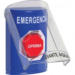 SS24A2EM-ES STI Blue Indoor Flush/Surface w/ Horn Key-to-Reset Stopper Station w/ EMERGENCY Spanish