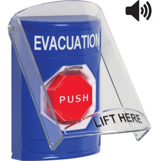 SS24A2EV-EN STI Blue Indoor Flush/Surface w/ Horn Key-to-Reset Stopper Station w/ EVACUATION Label