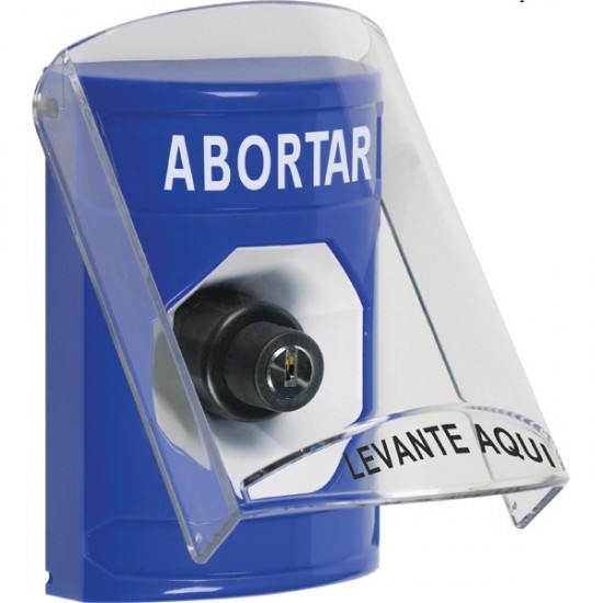SS24A3AB-ES STI Blue Indoor Only Flush or Surface w/ Horn Key-to-Activate Stopper Station with ABORT Label Spanish