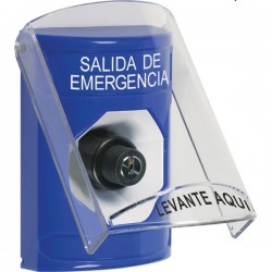 SS24A3EX-ES STI Blue Indoor Only Flush or Surface w/ Horn Key-to-Activate Stopper Station with EMERGENCY EXIT Label Spanish
