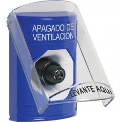 SS24A3HV-ES STI Blue Indoor Only Flush or Surface w/ Horn Key-to-Activate Stopper Station with HVAC SHUT DOWN Label Spanish