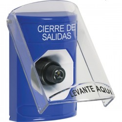 SS24A3LD-ES STI Blue Indoor Only Flush or Surface w/ Horn Key-to-Activate Stopper Station with LOCKDOWN Label Spanish
