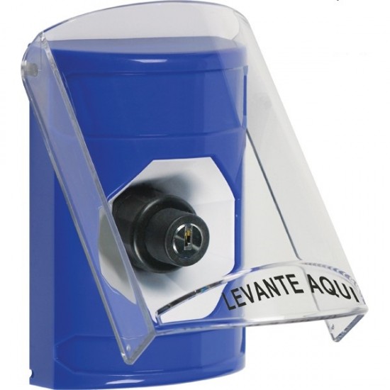 SS24A3NT-ES STI Blue Indoor Only Flush or Surface w/ Horn Key-to-Activate Stopper Station with No Text Label Spanish