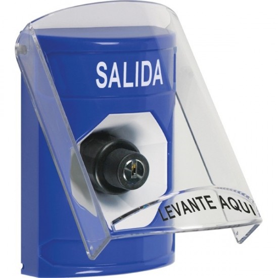 SS24A3XT-ES STI Blue Indoor Only Flush or Surface w/ Horn Key-to-Activate Stopper Station with EXIT Label Spanish