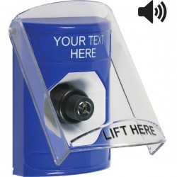 SS24A3ZA-EN STI Blue Indoor Flush/Surface w/ Horn Key-to-Activate Stopper Station w/ Custom Text Label