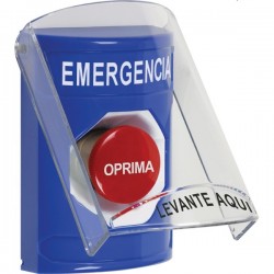 SS24A4EM-ES STI Blue Indoor Only Flush or Surface w/ Horn Momentary Stopper Station with EMERGENCY Label Spanish