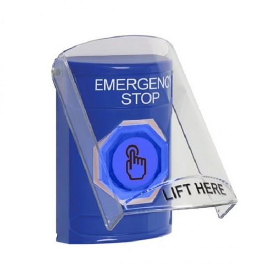 SS24A6ES-EN STI Blue Indoor Flush/Surface w/ Horn Momentary (Illuminated) Stopper Station w/ EMERGENCY STOP Label