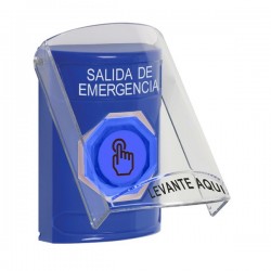 SS24A6EX-ES STI Blue Indoor Flush/Surface w/ Horn Momentary (Illuminated) Stopper Station w/ EMERGENCY EXIT Spanish