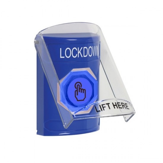 SS24A6LD-EN STI Blue Indoor Flush/Surface w/ Horn Momentary (Illuminated) Stopper Station w/ LOCKDOWN Label