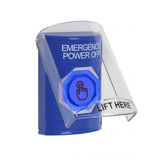 SS24A6PO-EN STI Blue Indoor Flush/Surface w/ Horn Momentary (Illuminated) Stopper Station w/ EMERGENCY POWER OFF Label