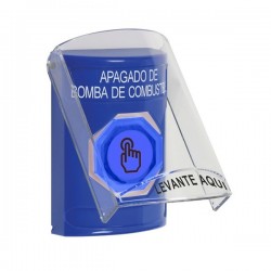 SS24A6PS-ES STI Blue Indoor Flush/Surface w/ Horn Momentary (Illuminated) Stopper Station w/ FUEL PUMP SHUT DOWN Spanish
