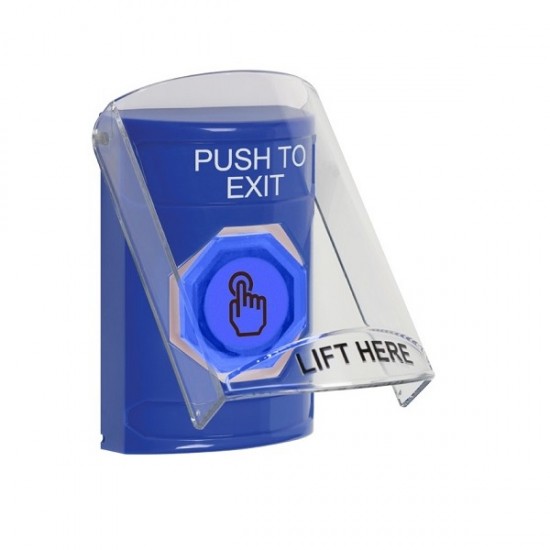 SS24A6PX-EN STI Blue Indoor Flush/Surface w/ Horn Momentary (Illuminated) Stopper Station w/ PUSH TO EXIT Label