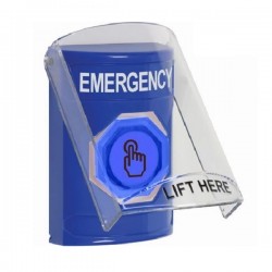 SS24A7EM-EN STI Blue Indoor Flush/Surface w/ Horn Weather Resistant Momentary Stopper Station w/ EMERGENCY Label