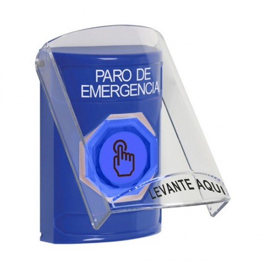 SS24A7ES-ES STI Blue Indoor Flush/Surface w/ Horn Weather Resistant Momentary Stopper Station w/ EMERGENCY STOP Spanish