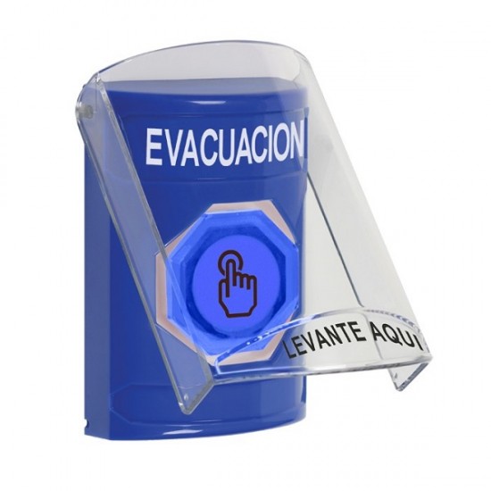 SS24A7EV-ES STI Blue Indoor Flush/Surface w/ Horn Weather Resistant Momentary Stopper Station w/ EVACUATION Spanish