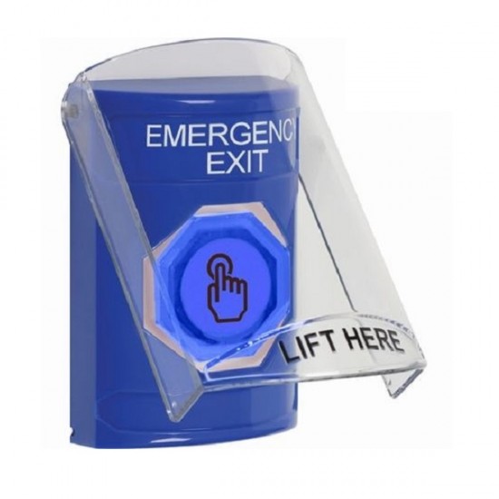 SS24A7EX-EN STI Blue Indoor Flush/Surface w/ Horn Weather Resistant Momentary Stopper Station w/ EMERGENCY EXIT Label