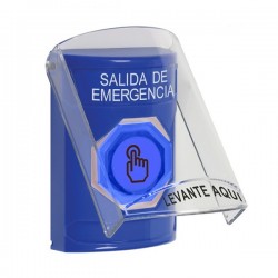 SS24A7EX-ES STI Blue Indoor Flush/Surface w/ Horn Weather Resistant Momentary Stopper Station w/ EMERGENCY EXIT Spanish