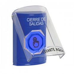 SS24A7LD-ES STI Blue Indoor Flush/Surface w/ Horn Weather Resistant Momentary Stopper Station w/ LOCKDOWN Spanish