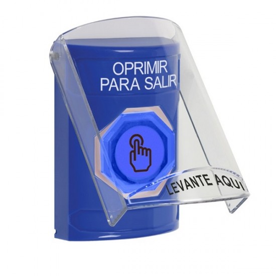 SS24A7PX-ES STI Blue Indoor Flush/Surface w/ Horn Weather Resistant Momentary Stopper Station w/ PUSH TO EXIT Spanish