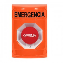 SS2501EM-ES STI Orange No Cover Turn-to-Reset Stopper Station with EMERGENCY Label Spanish