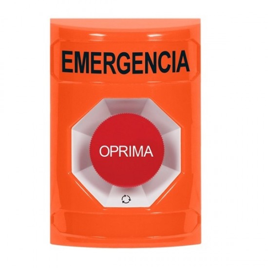 SS2501EM-ES STI Orange No Cover Turn-to-Reset Stopper Station with EMERGENCY Label Spanish