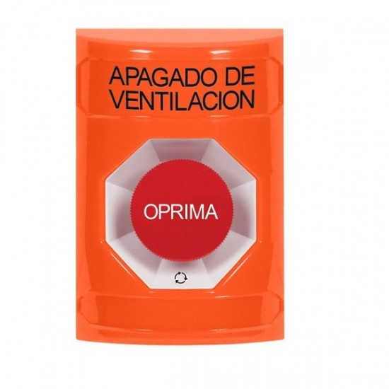 SS2501HV-ES STI Orange No Cover Turn-to-Reset Stopper Station with HVAC SHUT DOWN Label Spanish