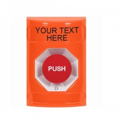 SS2501ZA-EN STI Orange No Cover Turn-to-Reset Stopper Station with Non-Returnable Custom Text Label English