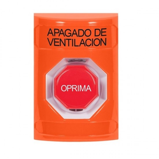 SS2502HV-ES STI Orange No Cover Key-to-Reset (Illuminated) Stopper Station with HVAC SHUT DOWN Label Spanish
